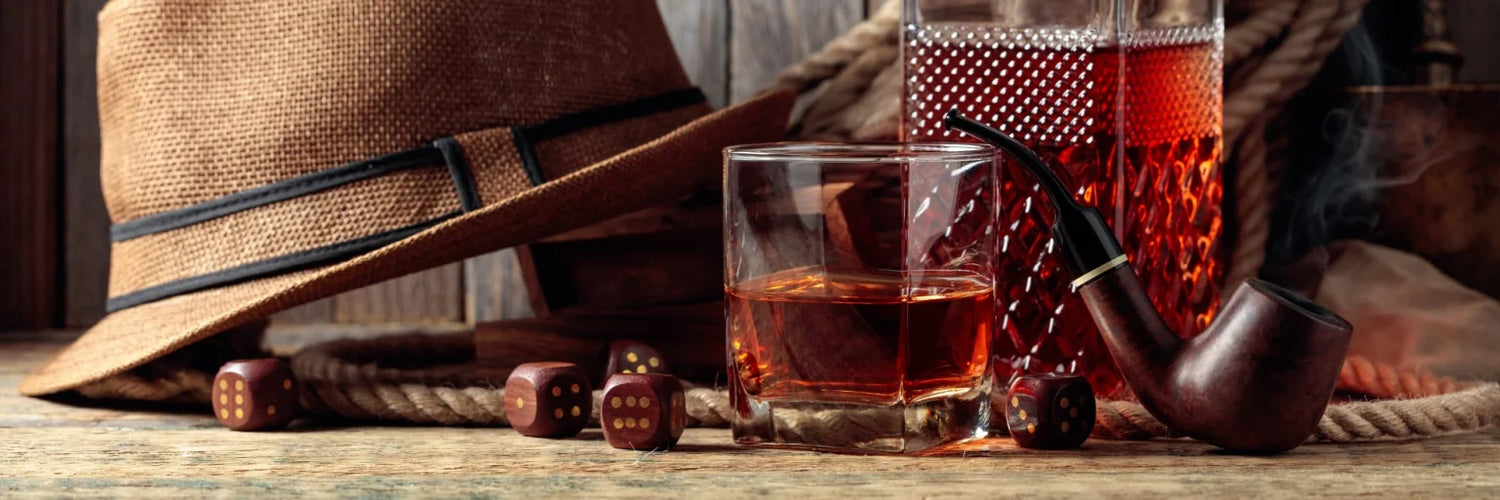 Rum Glas mit Pfeife und Hut