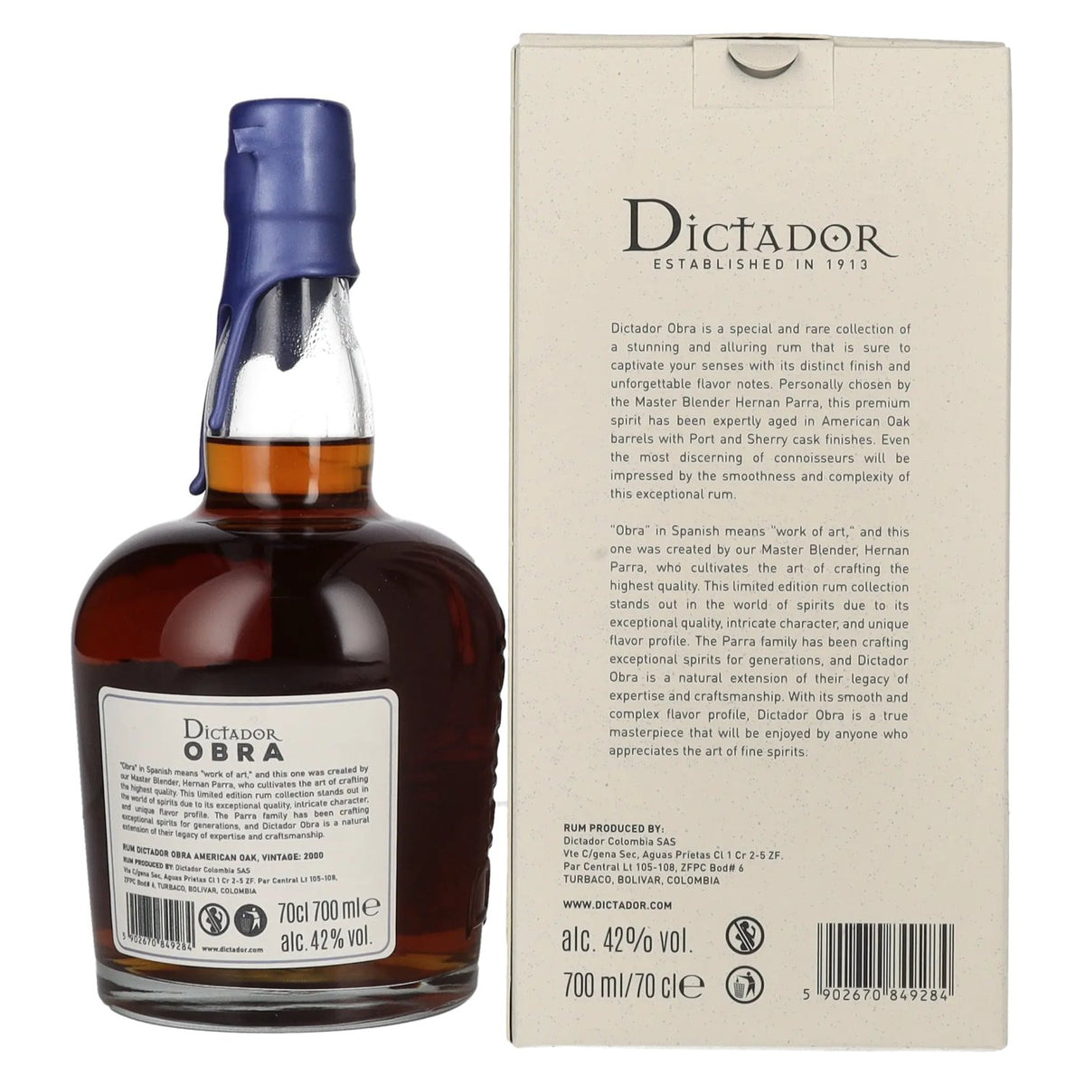 Dictador OBRA VINTAGE 23 Years Old AMERICAN OAK CASK Rum 2000 42% vol. 0,7 l in geschenkverpakking