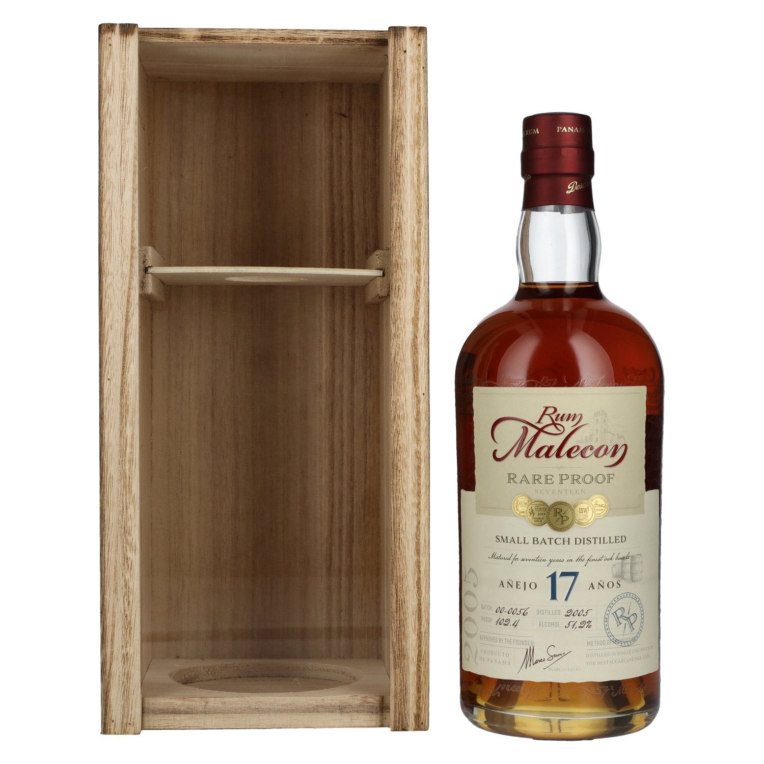Rum Malecon Añejo 17 Años RARE PROOF 2005 51,2% Vol. 0,7l in wooden box