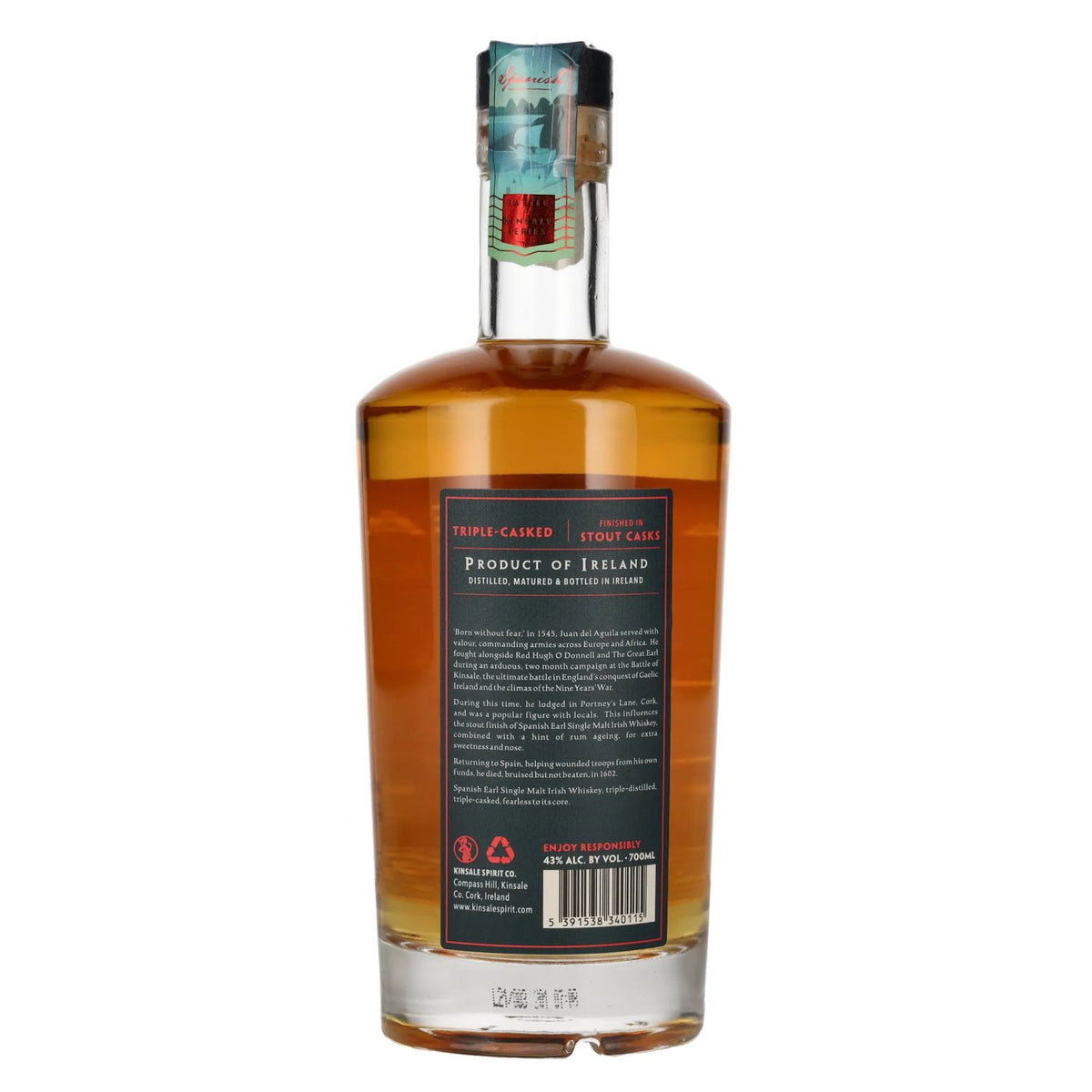 Kinsale SPANISH EARL Single Malt Ierse whisky 43% vol. 0,7 l