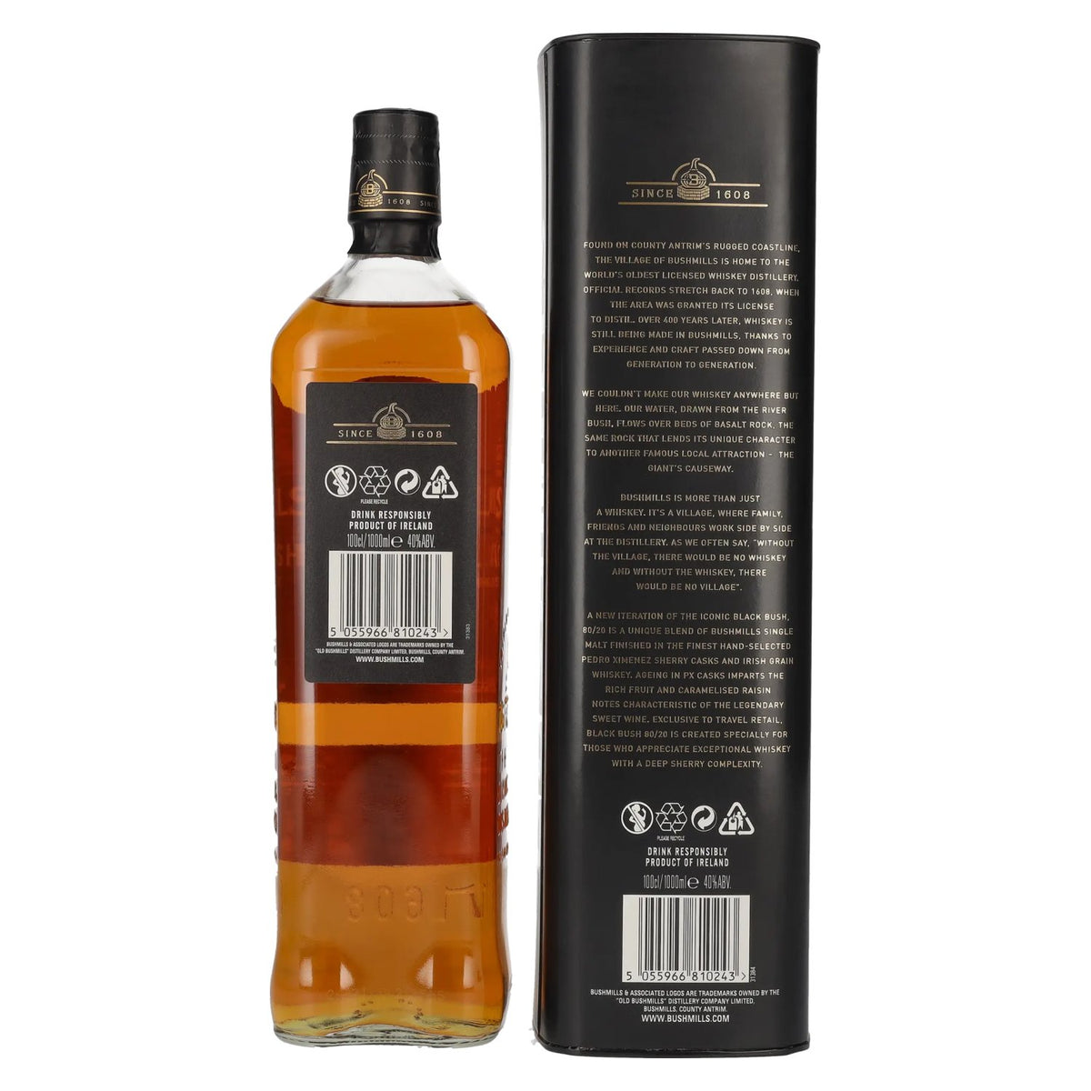 Bushmills BLACK BUSH 80/20 PX Sherry Cask Reserve Irish Whiskey 40% Vol. 1l in Geschenkbox