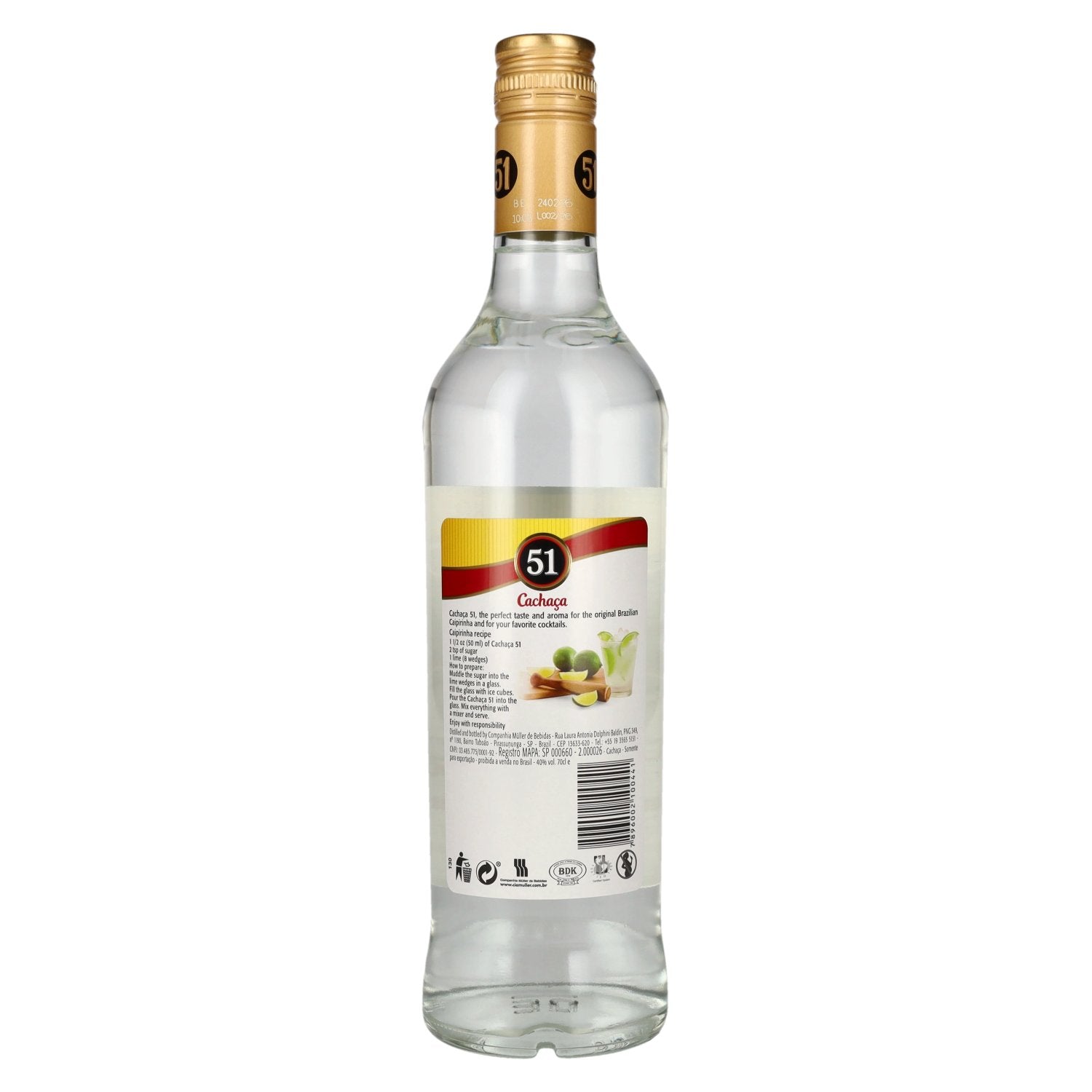 Cachaça 51 Brazil Sugar Cane Spirit 40% Vol. 0,7l