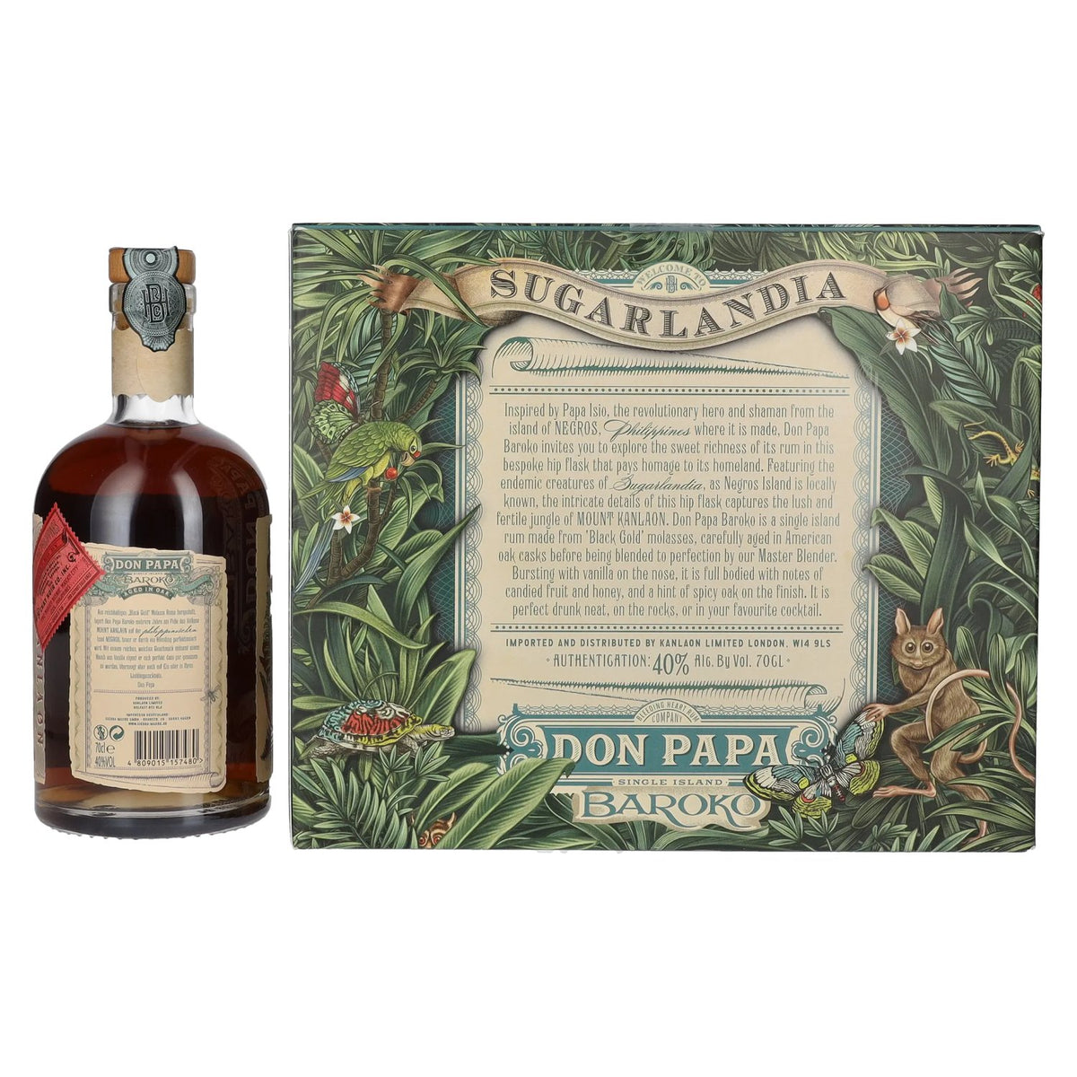 Don Papa BAROKO 40% Vol. 0,7l in Geschenkbox mit Hip Flask