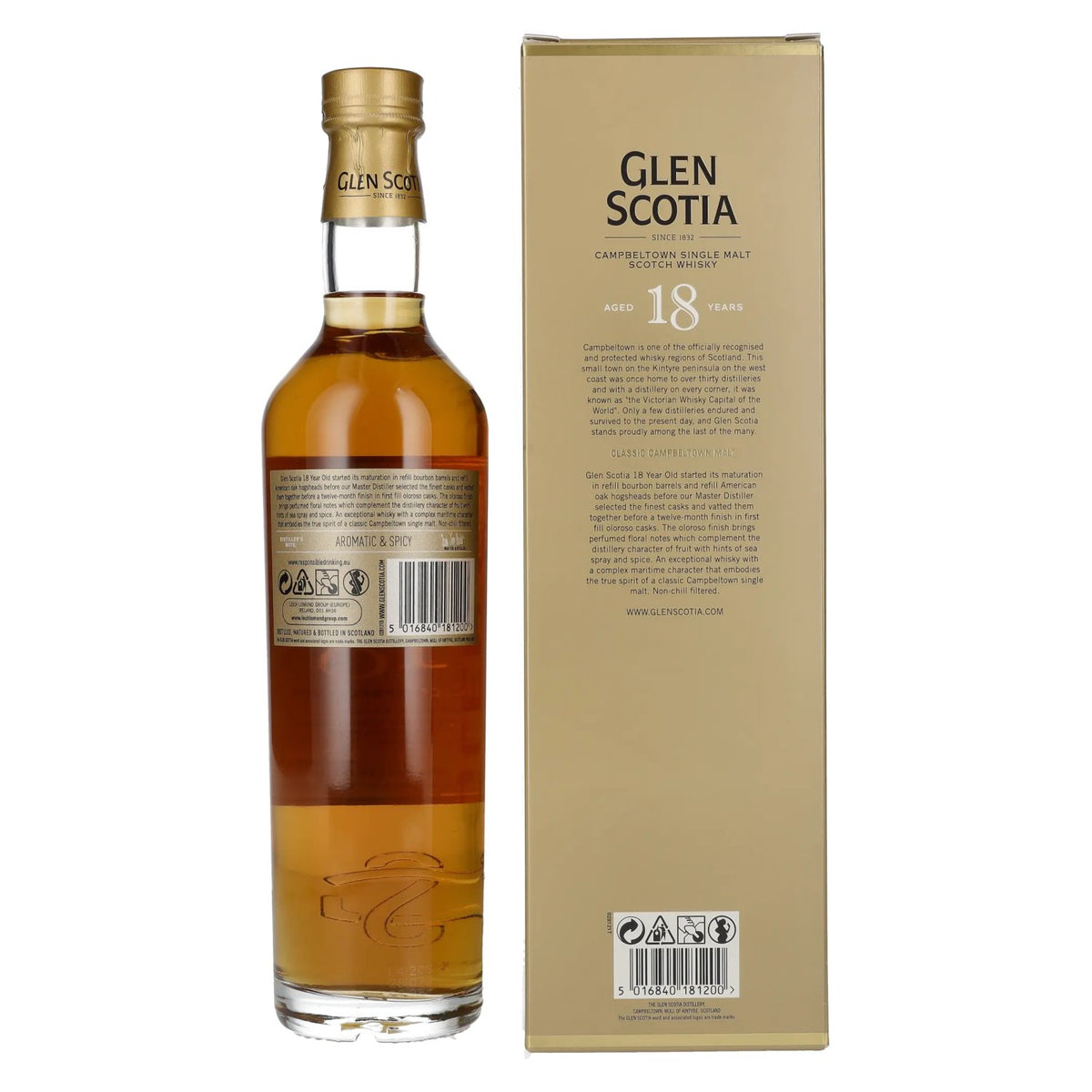 Glen Scotia 18 Years Old Single Malt Scotch Whisky 46% ABV 0.7l in a gift box