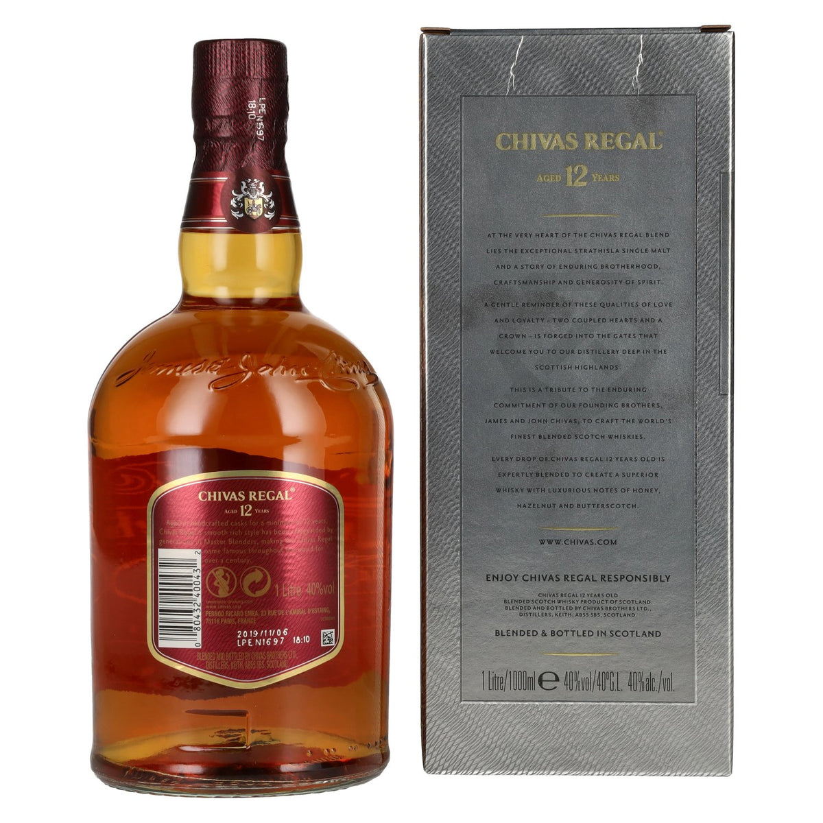 Chivas Regal 12 ans d'âge, whisky écossais blended, 40 % vol., 1 l, dans un coffret cadeau
