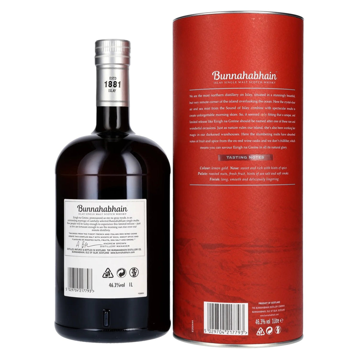 Bunnahabhain EIRIGH NA GREINE Islay Single Malt Scotch Whisky 46,3% Vol. 1l en coffret cadeau