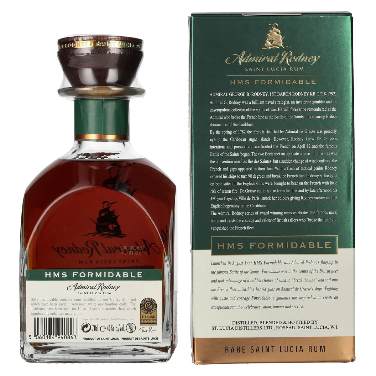 Admiral Rodney HMS FORMIDABLE Rare Saint Lucia Rum 40% Vol. 0,7l in Geschenkbox