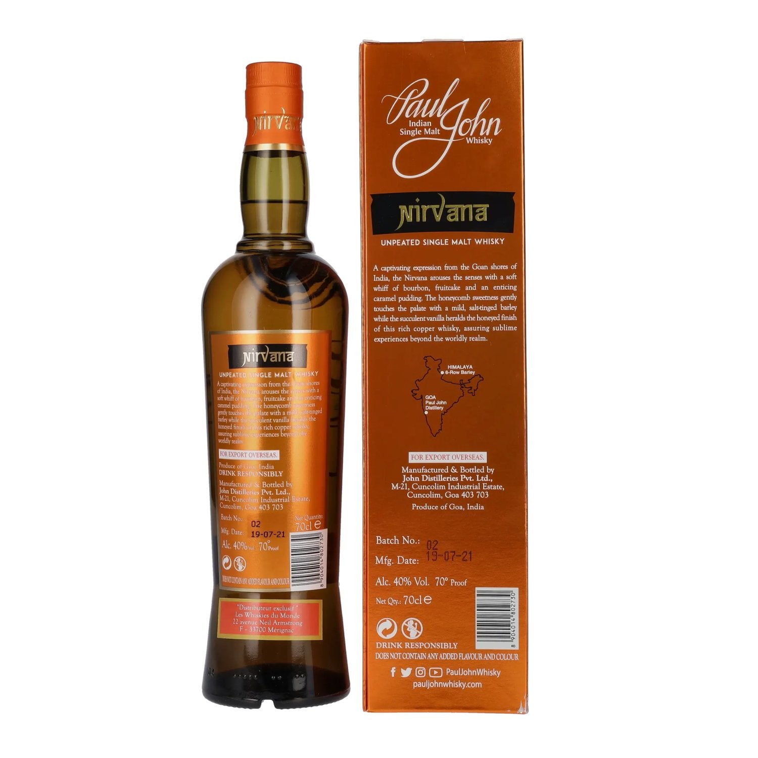 Paul John NIRVANA Indian Single Malt Whisky 40% vol. 0,7l en boîte cadeau
