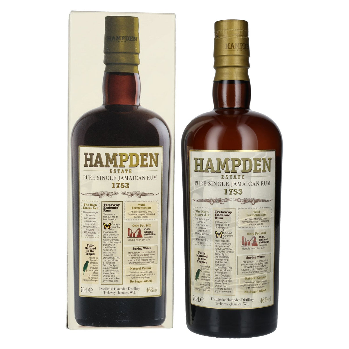 Hampden Estate Rum 1753, rhum pur jamaïcain de 3 ans d'âge, 46 % vol., 0,7 l, dans un coffret cadeau