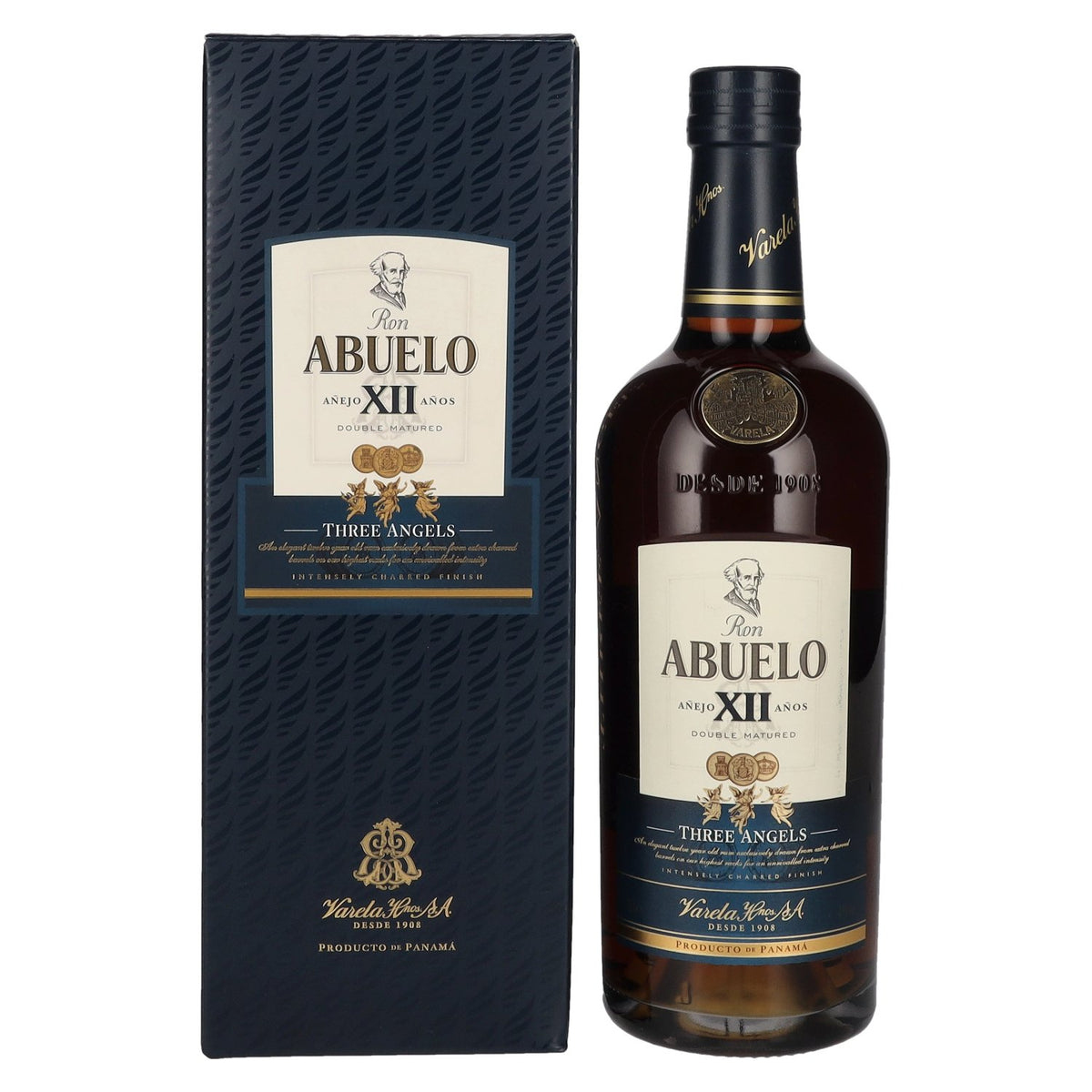 Ron Abuelo Añejo XII Años THREE ANGELS Double Matured 43 % vol., 0,7 l, dans un coffret cadeau