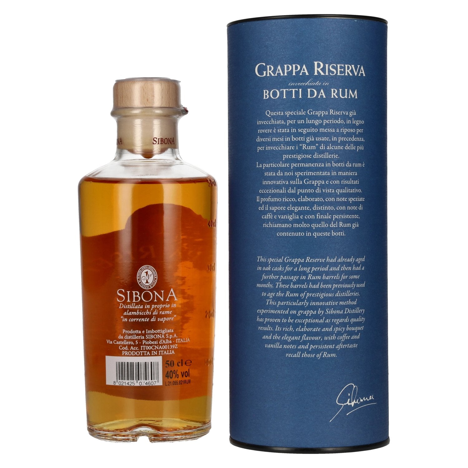 Sibona GRAPPA RISERVA Botti da RUM 40% Vol. 0,5l in Geschenkbox