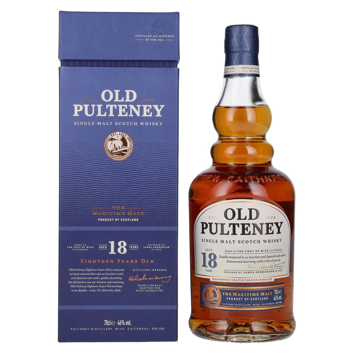 Old Pulteney 18-Year-Old Single Malt Scotch Whisky, 46% vol., 0.7 litres, in a gift box