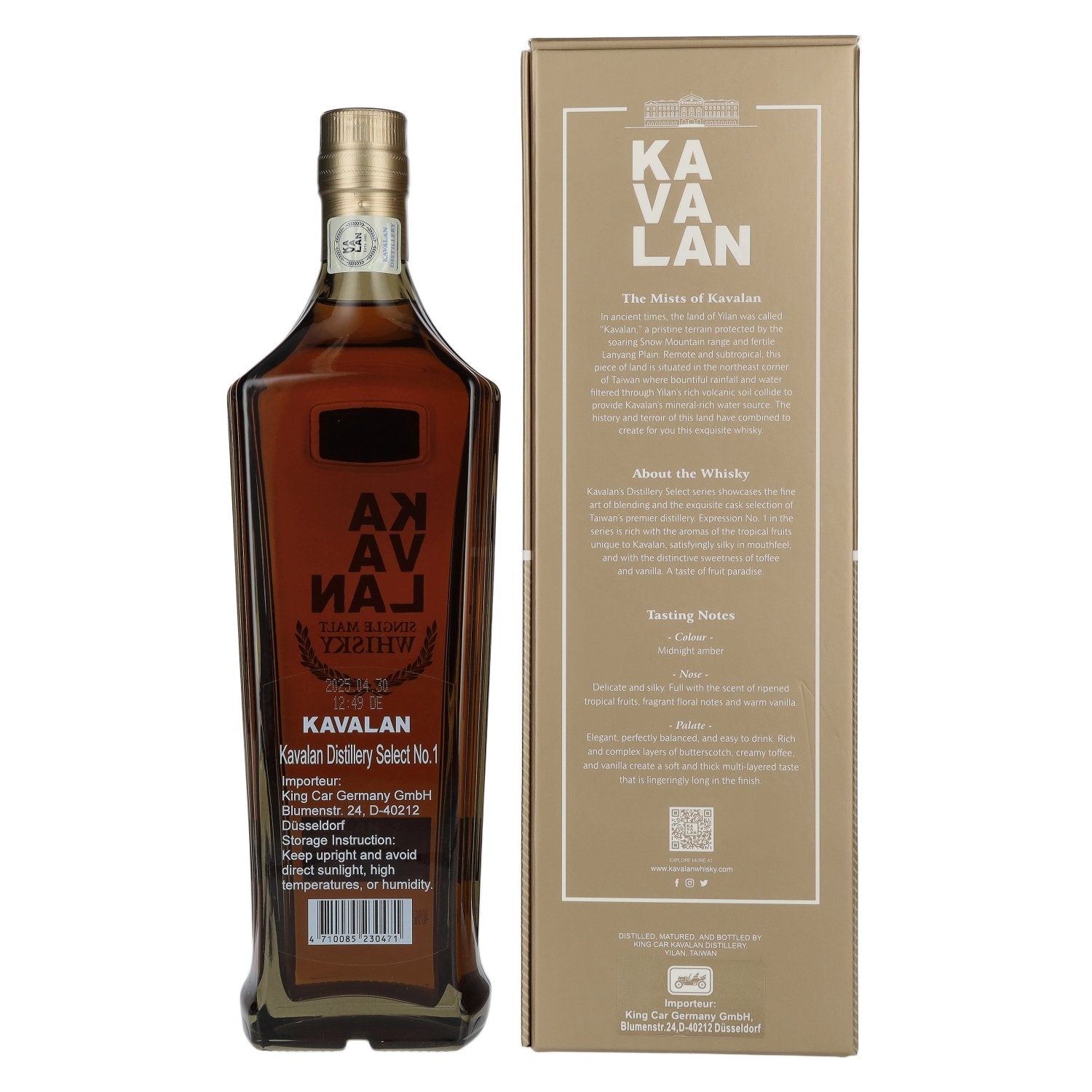 Kavalan DISTILLERY SELECT Single Malt Whisky No. 1 40% Vol. 0,7l in Geschenkbox