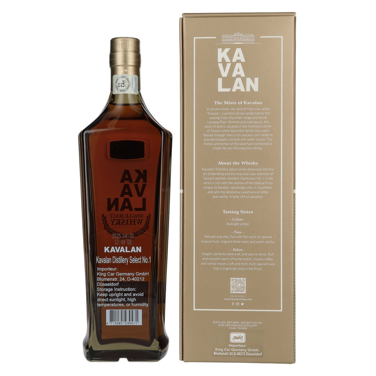 Kavalan DISTILLERY SELECT Single Malt Whisky No. 1 40% vol. 0.7 l in a gift box