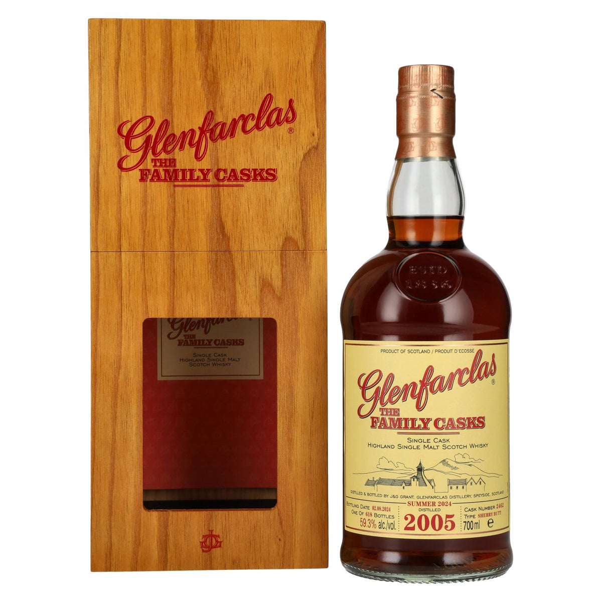 Glenfarclas THE FAMILY CASKS Single Cask SUMMER 2024 Sherry Butt n° 2462 2005 59,3 % vol. 0,7 l dans un coffret en bois