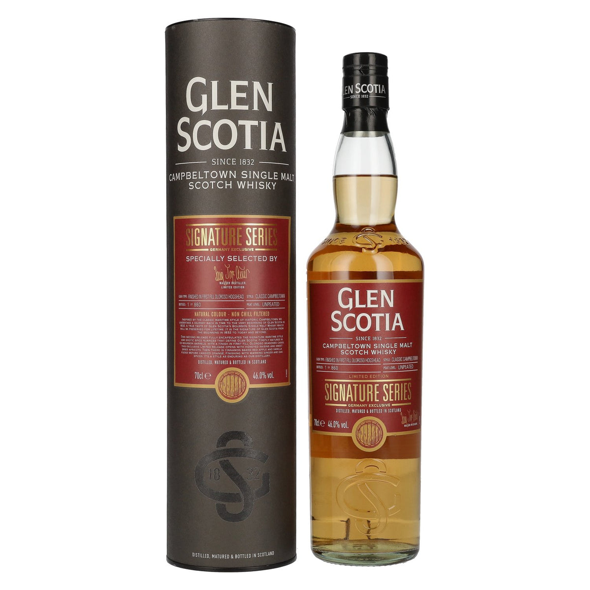 Glen Scotia Signature Series – EXCLUSIVITÉ ALLEMANDE – Whisky single malt écossais 46 % vol., 0,7 l, dans un coffret cadeau