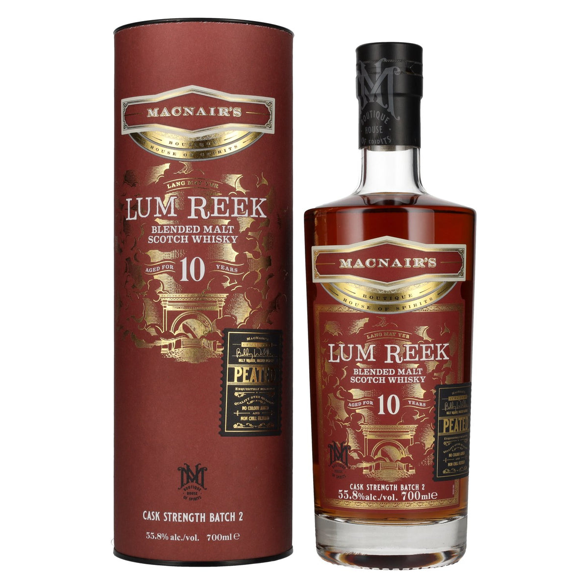 MacNair's Lum Reek 10 ans d'âge CASK STRENGTH Lot 2 55,8 % vol. 0,7 l dans un coffret cadeau