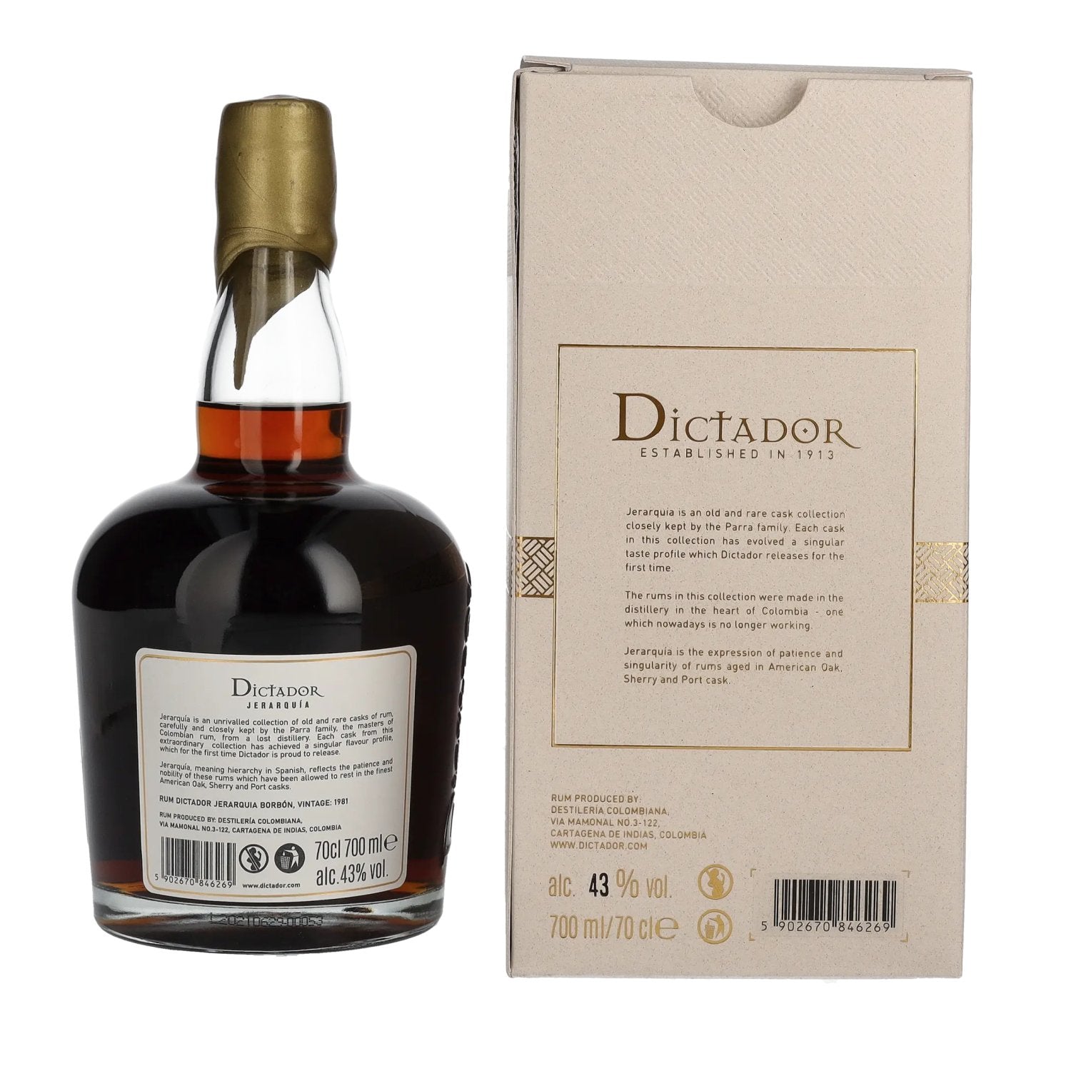 Dictador JERARQUÍA 39 Years Old BORBÓN Rum 1981 43% vol. 0,7l en boîte cadeau