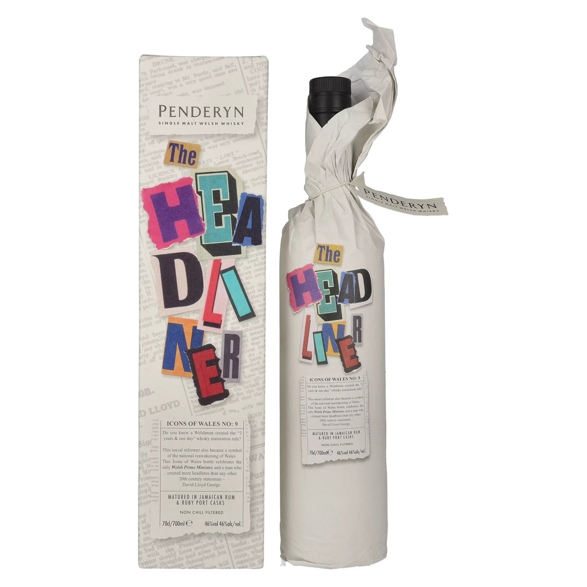 Penderyn THE HEADLINER Welsh Whiskey Icons of Wales nr. 9 46% vol. 0,7 l in geschenkverpakking