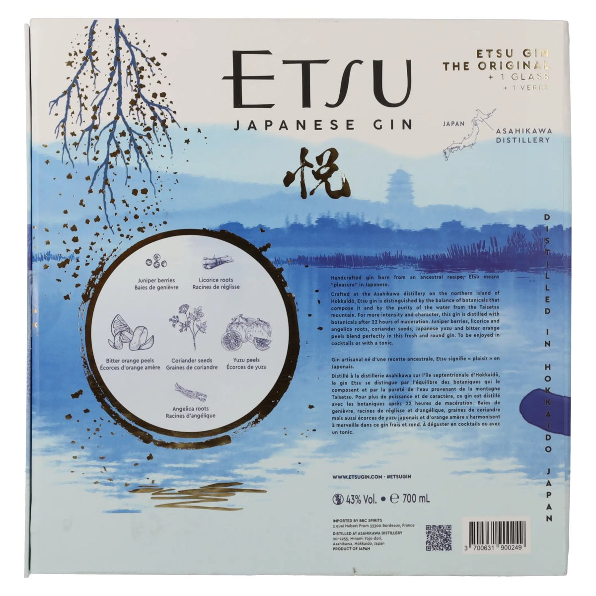 Etsu Japanese Handcrafted Gin The Original 43% Vol. 0,7l in Geschenkbox mit Glas