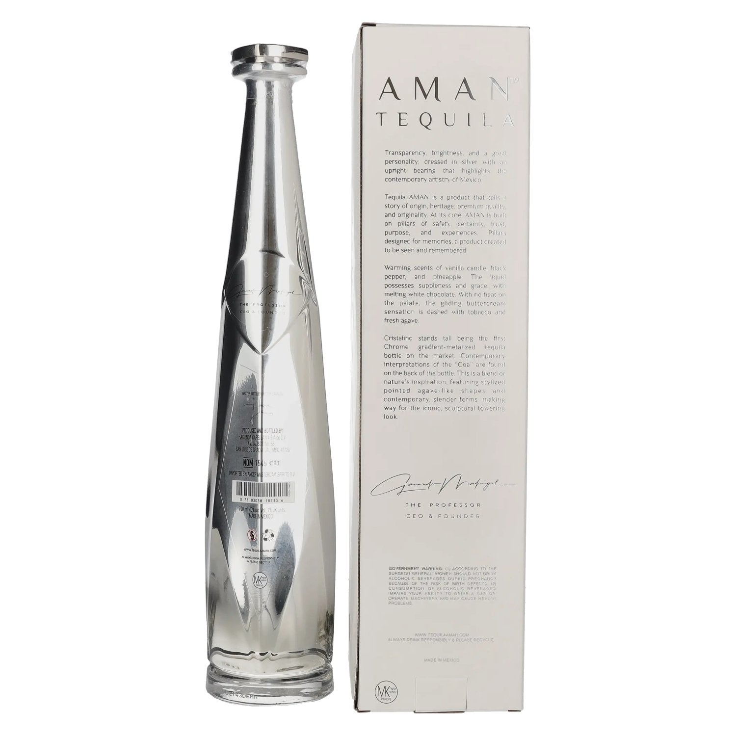 Aman Tequila Añejo Cristalino 100% Puro de Agave 40% Vol. 0,7l in geschenkverpakking