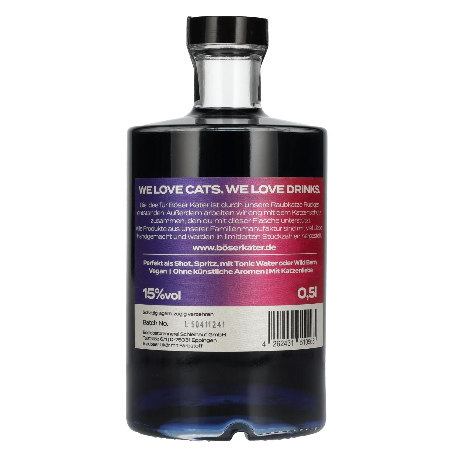 Böser Kater Aperitivo Blueberry à changement de couleur, 15 % vol., 0,5 l