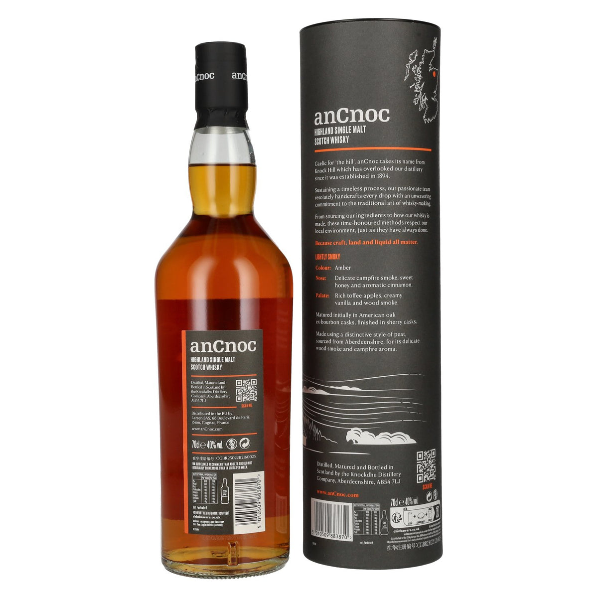 AnCnoc Highland Single Malt Scotch Whisky Peated Sherry Cask Finish 40% vol. 0,7 l in geschenkverpakking