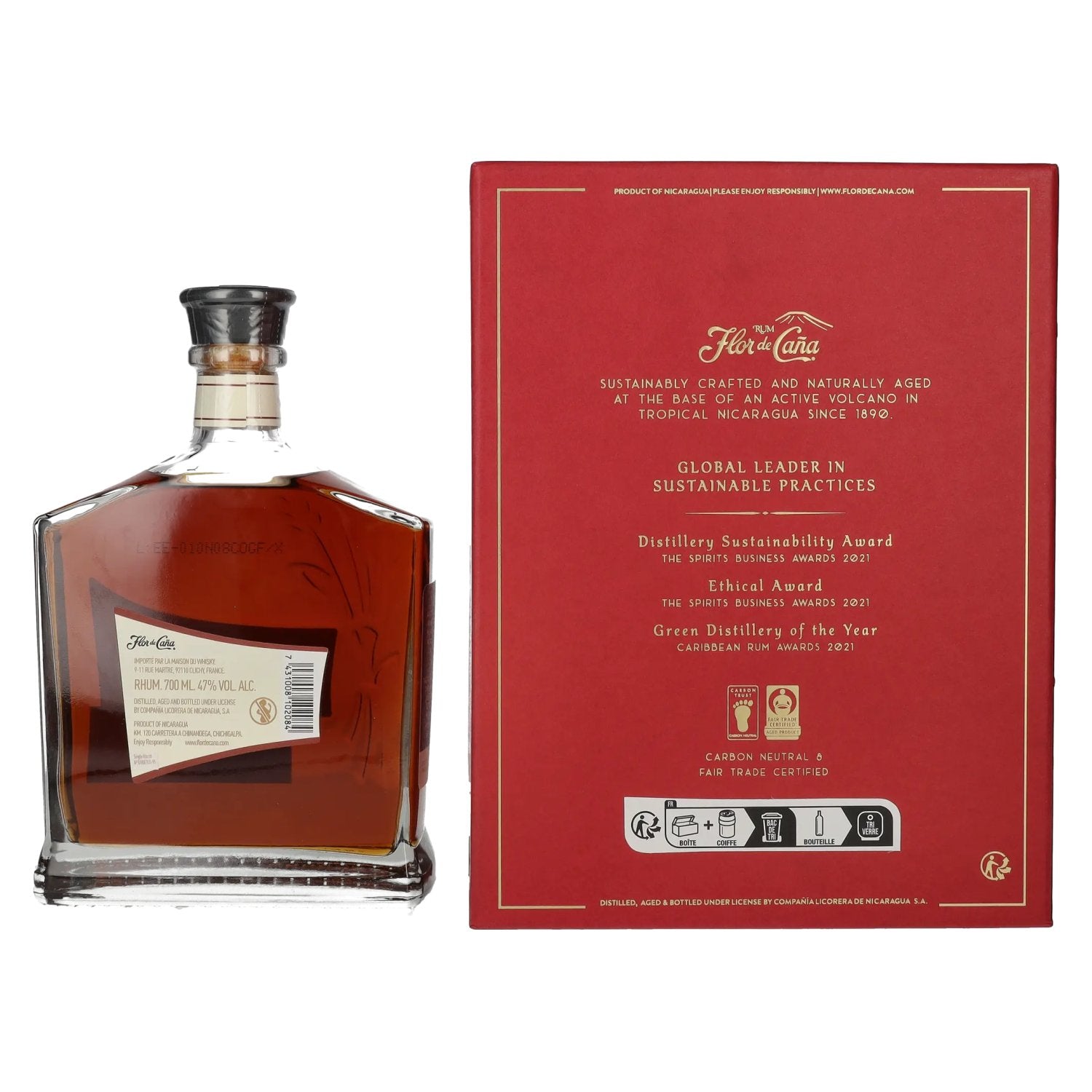 Flor de Caña Rum Cognac Vat Finish Vintage 1997 47% Vol. 0,7l in geschenkverpakking
