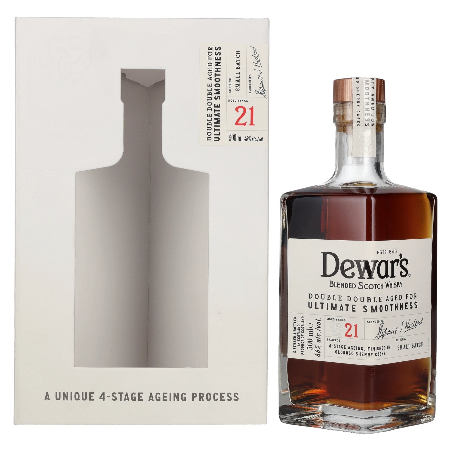Dewar's 21 Years Old Double Double Aged Blended Scotch Whisky 46% Vol. 0,5l en boîte cadeau