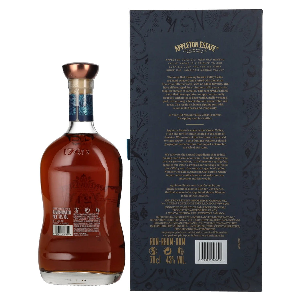 Appleton Estate 21 Years Old Jamaican Rum Nassau Valley Casks 43% vol. 0.7 l in a gift box