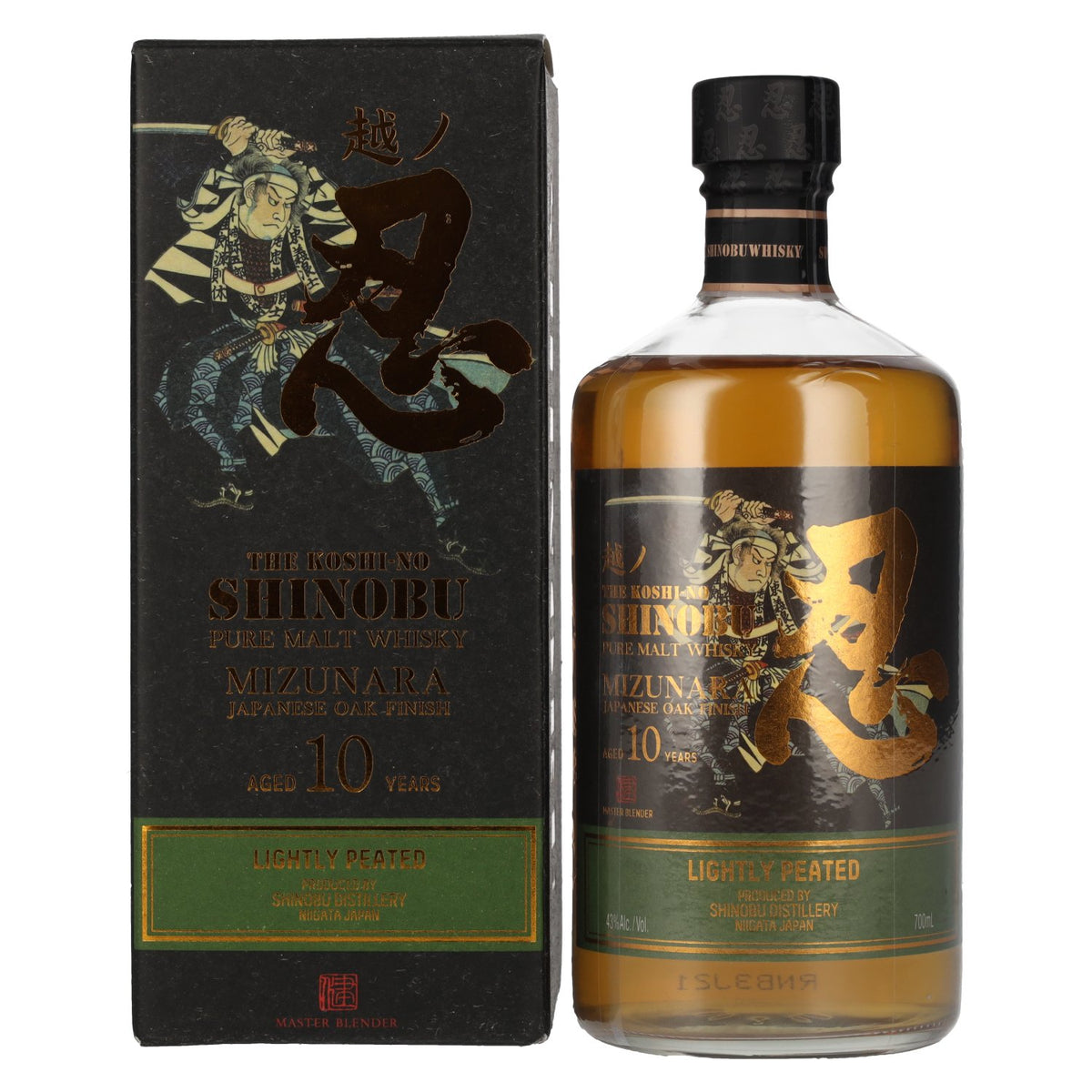 The Koshi-No The Shinobu Pure Malt 10 Years Old Lightly Peated Mizunara Oak Finish 43% vol. 0.7l in a gift box