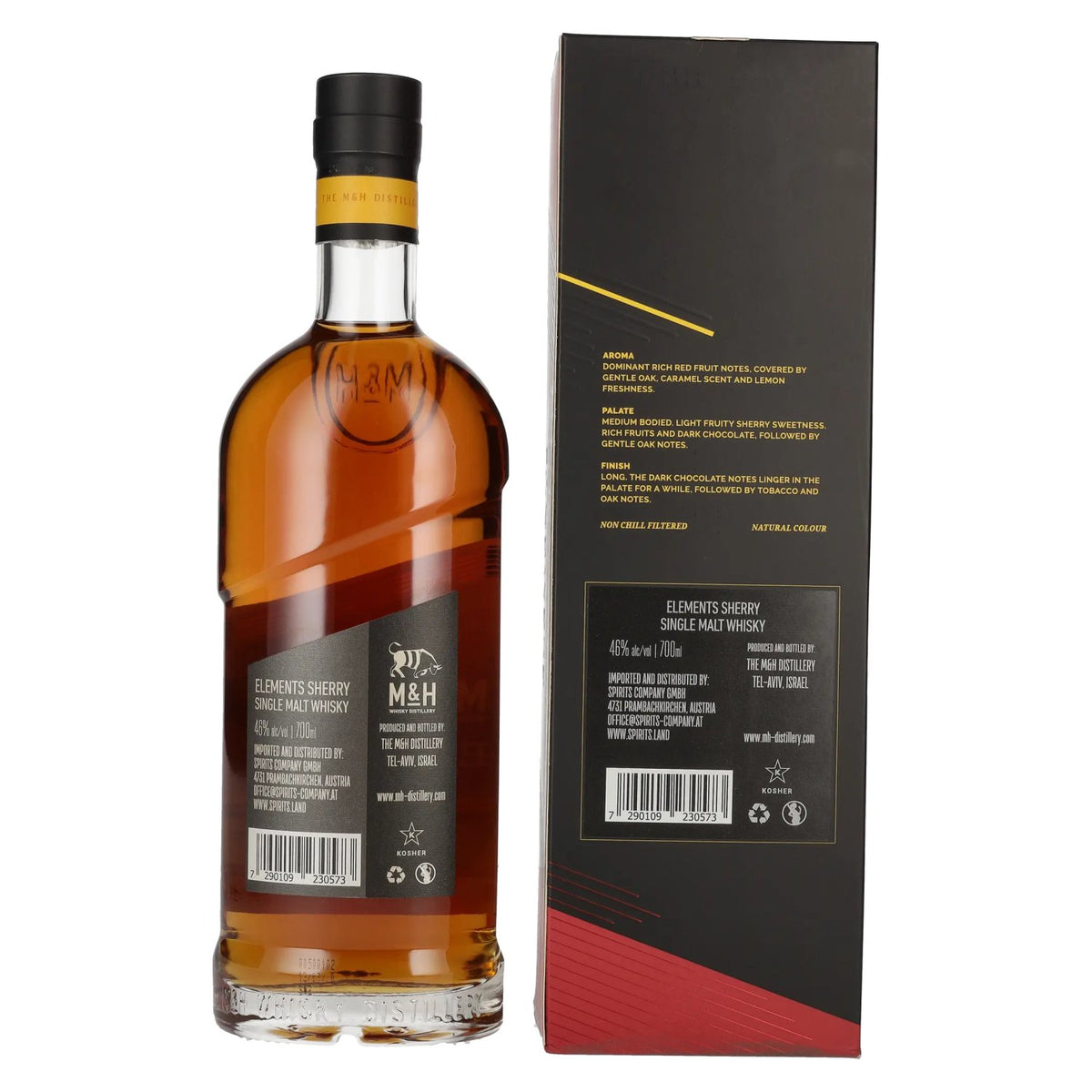 M&amp;H Elements Sherry Cask Single Malt Whisky 46% ABV 0.7l in a gift box