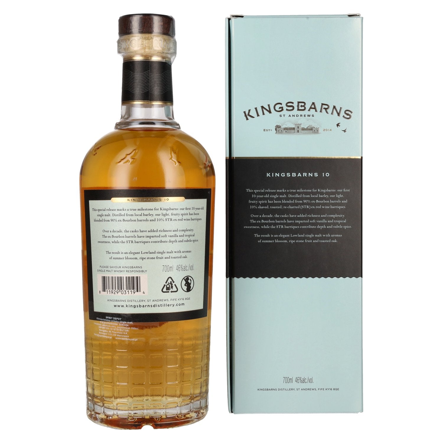 Kingsbarns 10 Years Old Lowland Single Malt Scotch Whisky Limited Release 46% Vol. 0,7l in gift box