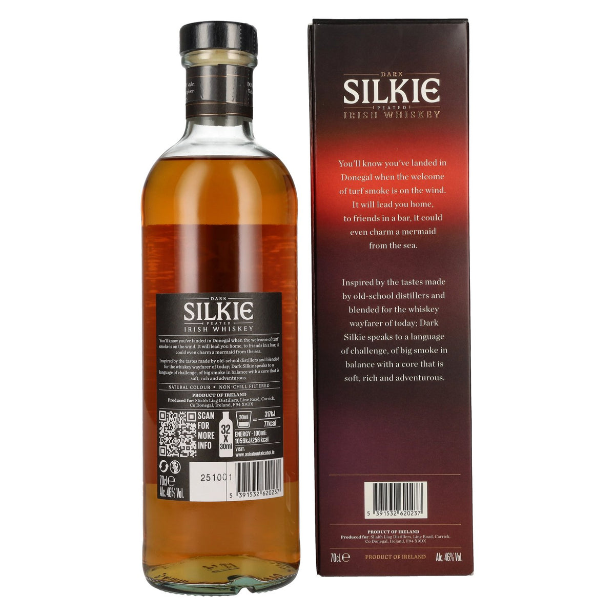De legendarische DARK SILKIE Irish Whiskey 46% vol. 0,7 l in een geschenkverpakking