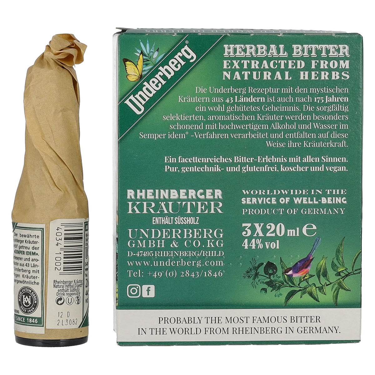 Underberg Natural Herbal Digestif 44% vol. 3 x 0,02 l