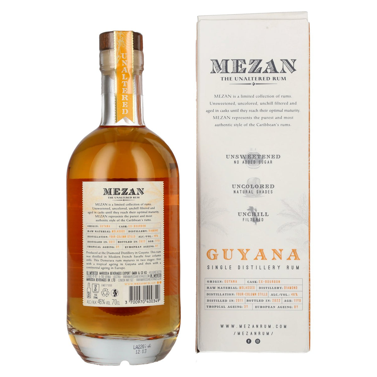 Mezan The Unaltered Rum Guyana 2011 46% vol. 0,7 l in geschenkverpakking