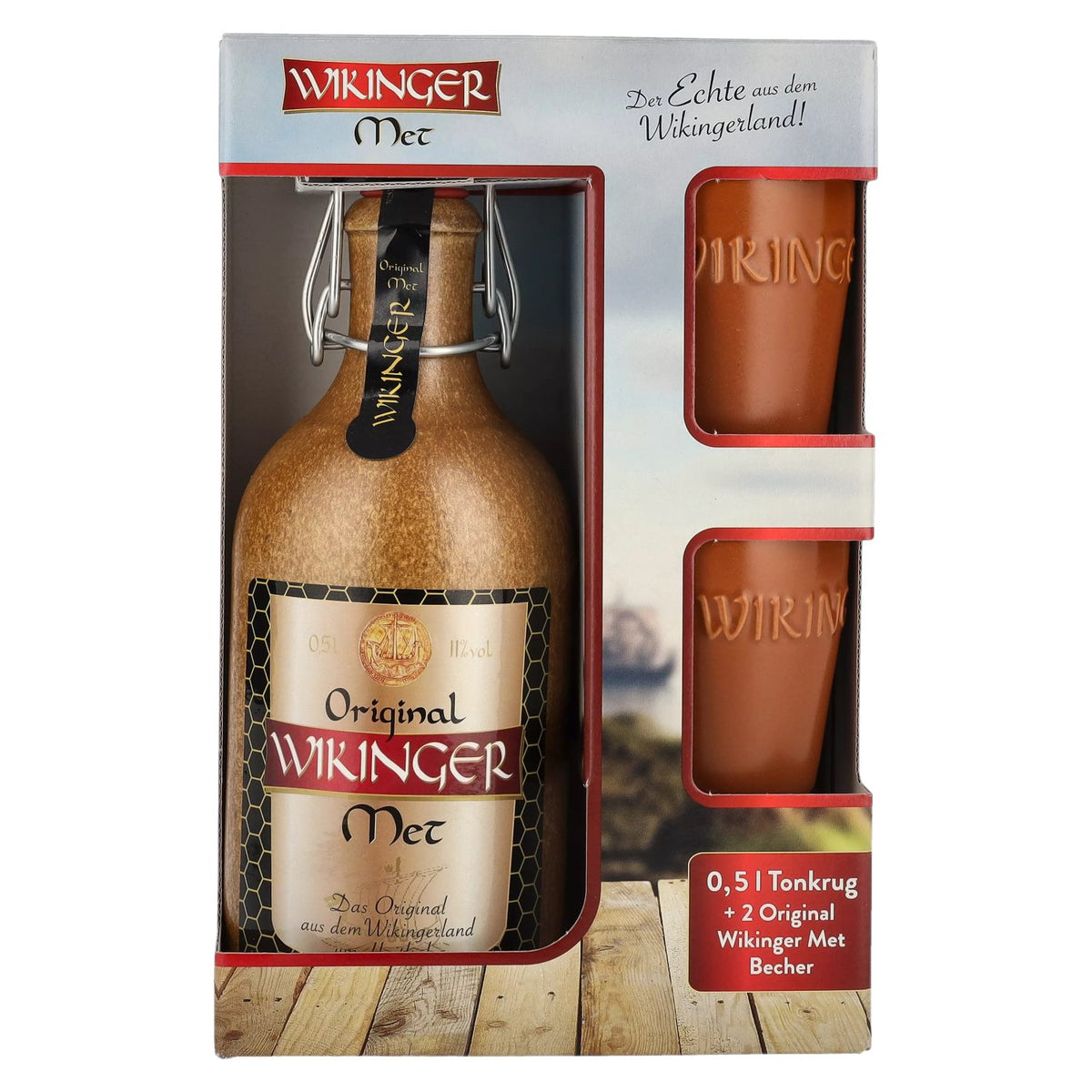 Wikinger Met Original 11% Vol. 0,5l im Tonkrug mit 2 Tonbechern