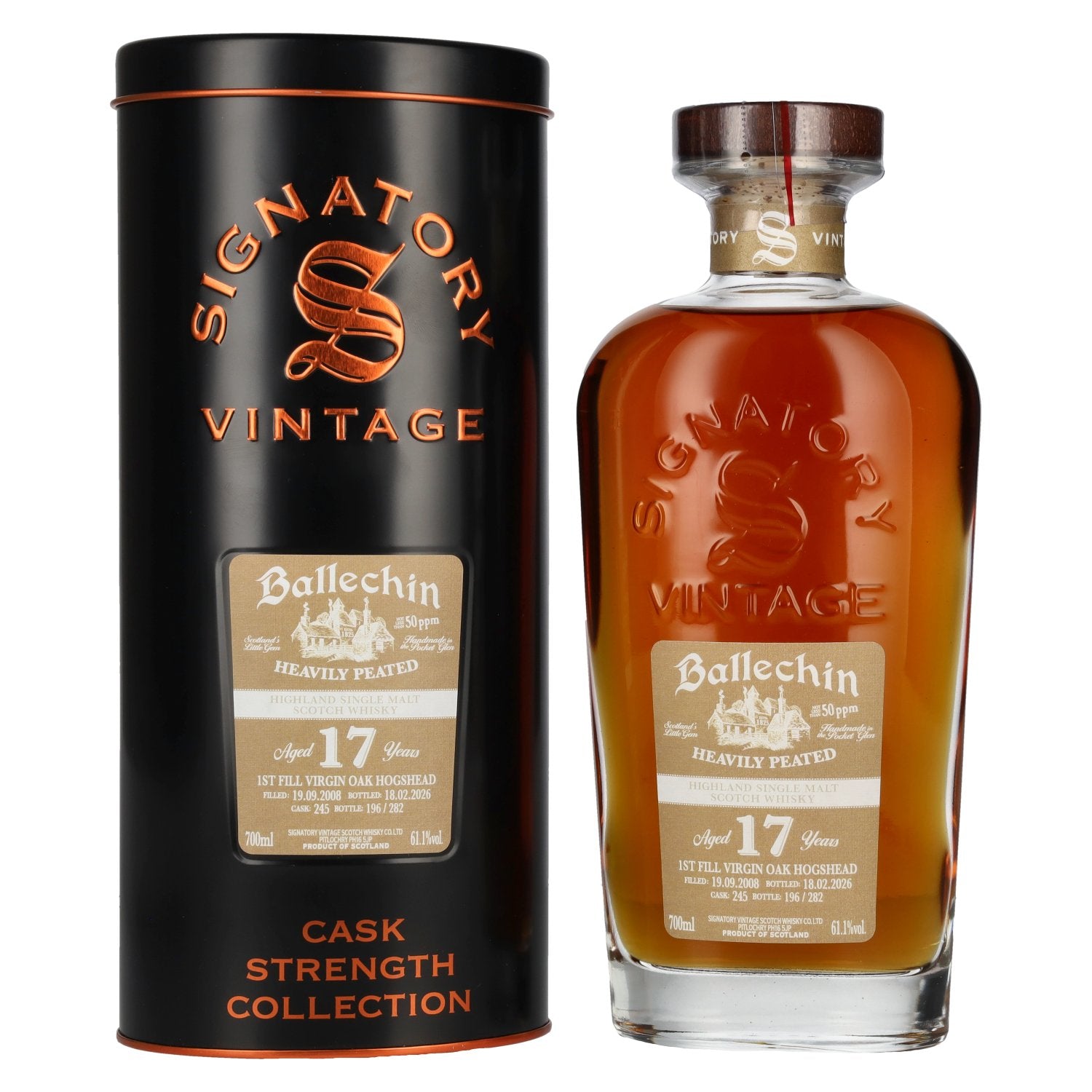 Signatory Vintage BALLECHIN 17 Years Old Cask Strength 1st Fill Virgin Oak #245 2008 61,1% Vol. 0,7l in Tinbox