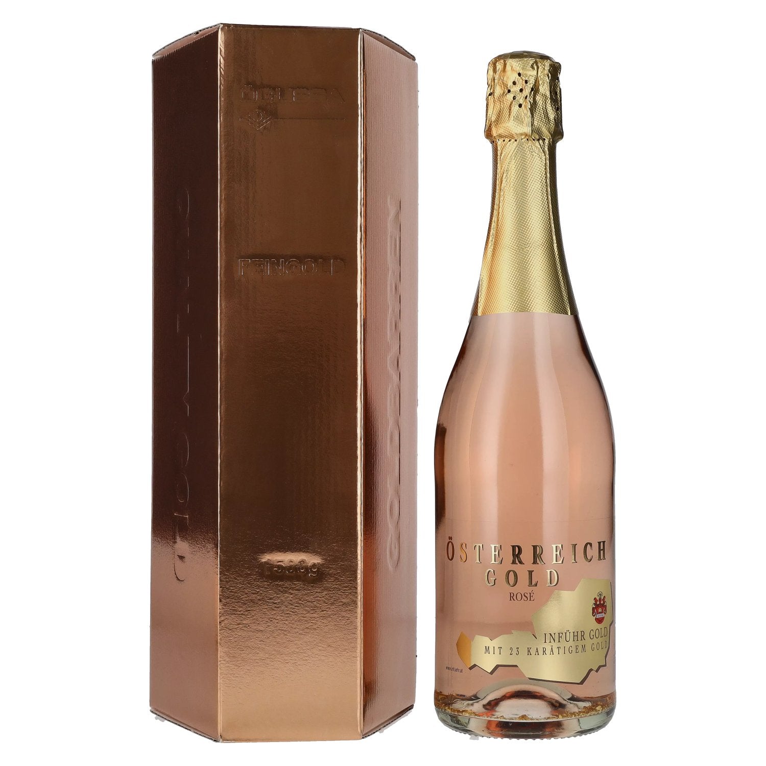 Österreich Gold Rosé - avec feuille d'or 23 carats 9,5% Vol. 0,75l en boîte cadeau