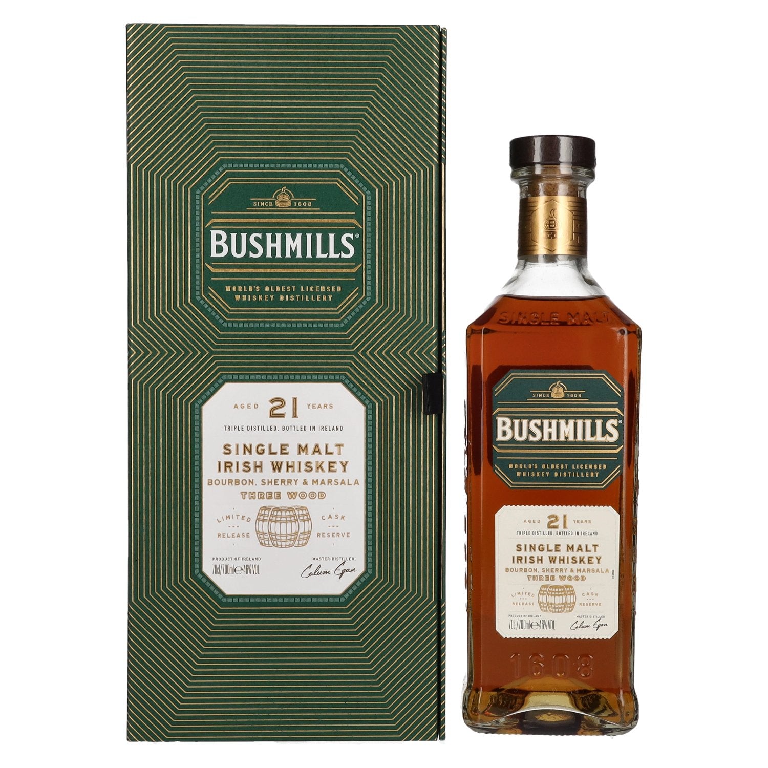 Bushmills 21 Years Old RARE Single Malt Irish Whiskey 46% Vol. 0,7l en boîte cadeau