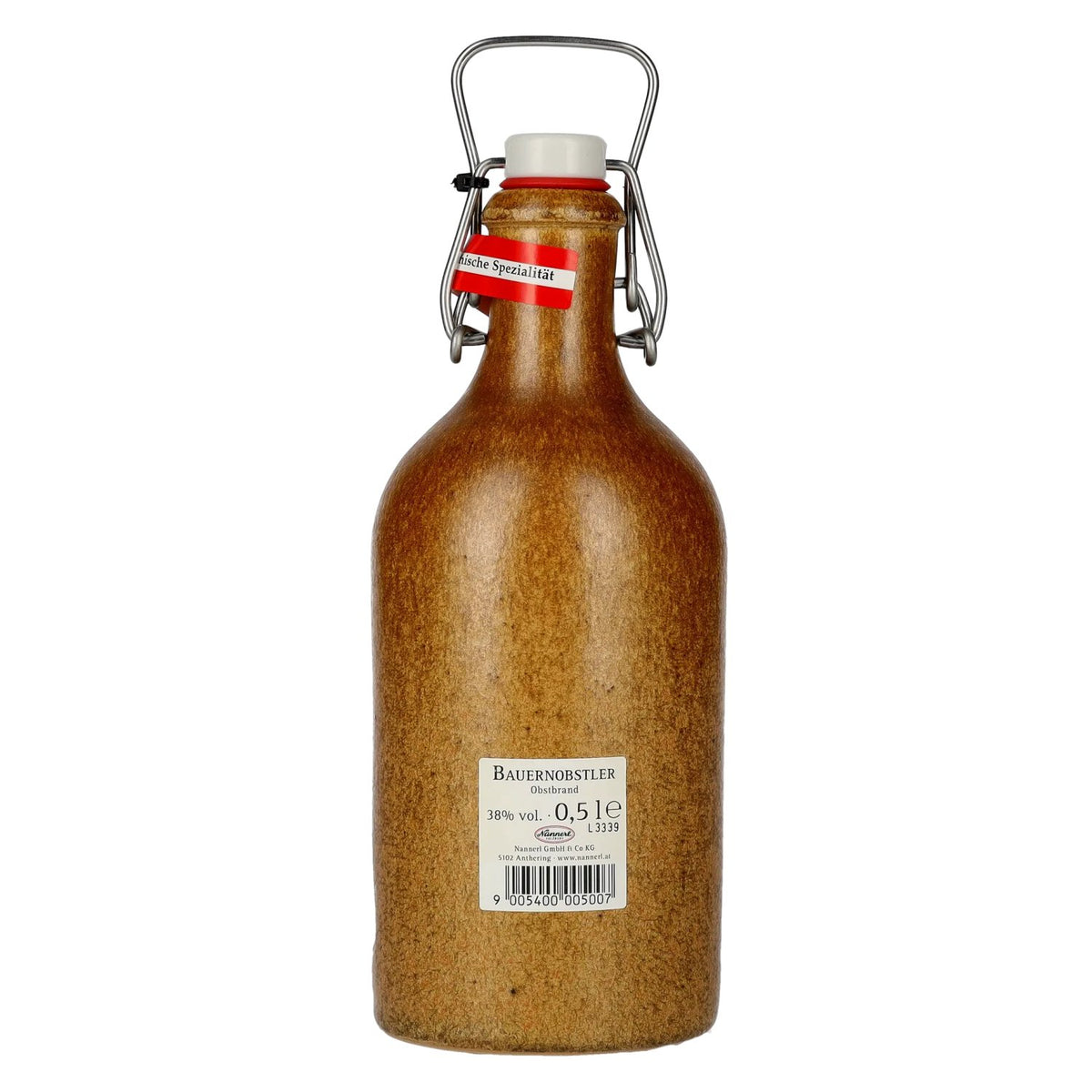 Nannerl Alpine Schnapps BAUERN-OBSTLER 38% vol. 0.5 l in a clay jug