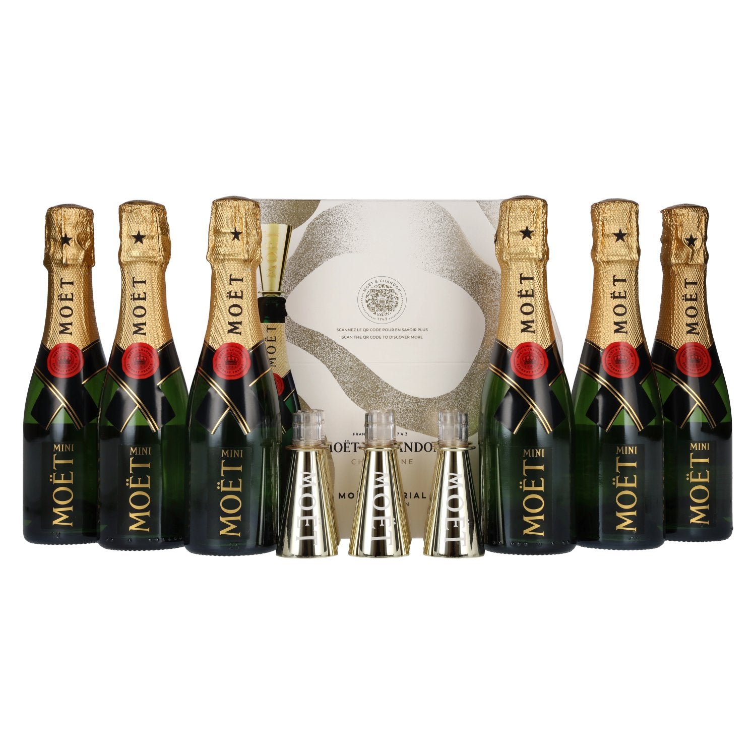 Moët & Chandon Champagne AT HOME PACK 12% Vol. 6x0,2l in Geschenkbox mit Bottle Sippers