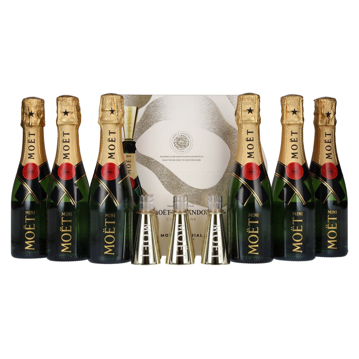 Moët &amp; Chandon Champagne AT HOME PACK 12% ABV, 6 x 0.2 l in a gift box with bottle sippers