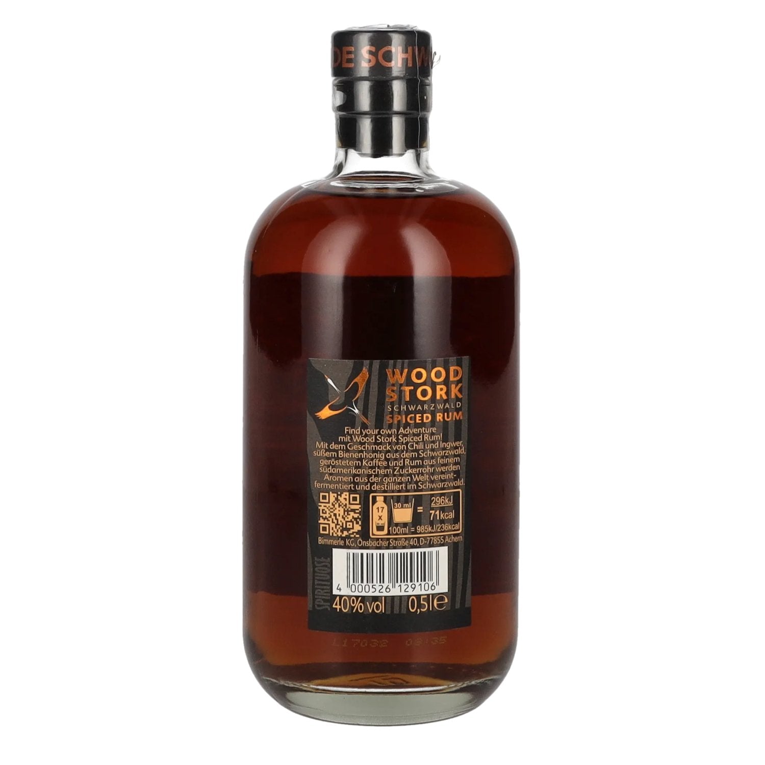 Wood Stork Zwarte Woud Gekruide Rum 40% Vol. 0,5l