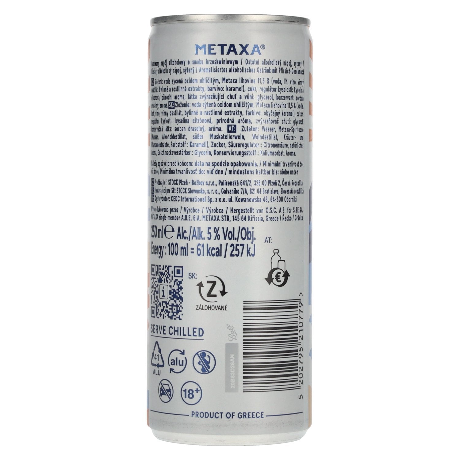 Metaxa Peach Spritz Greek Cocktails Ready to Drink 5% Vol. 12x0,25l Dosen Pfand