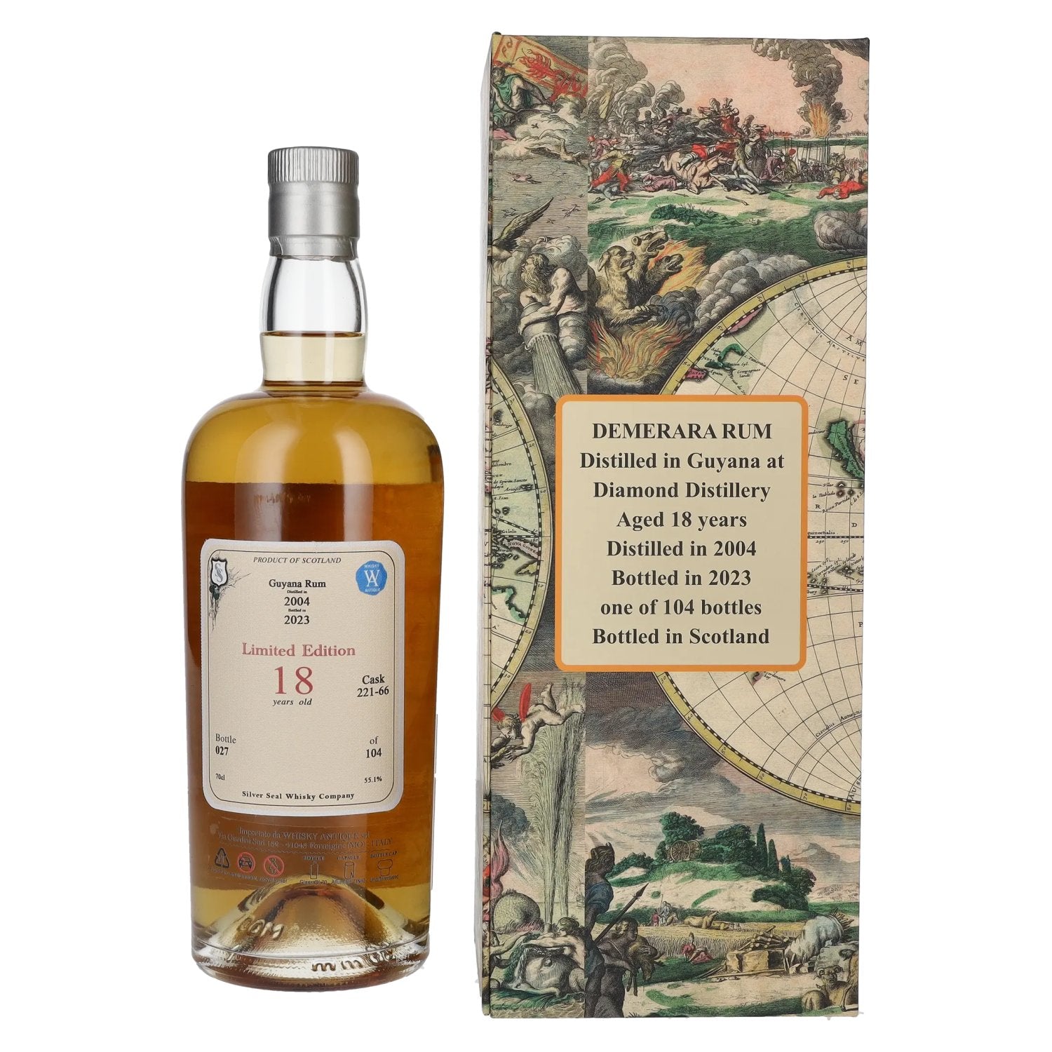 Silver Seal Demerara Diamond Rum 18 Jaar Oud 2004 55,1% Vol. 0,7l in geschenkverpakking