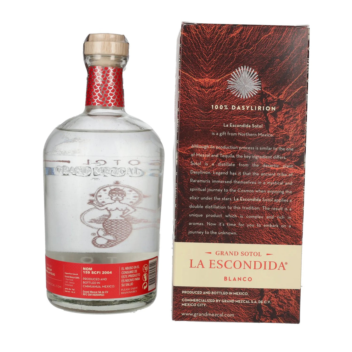 La Escondida Artisanal White Sotol 40% ABV, 0.7 litres, in a gift box