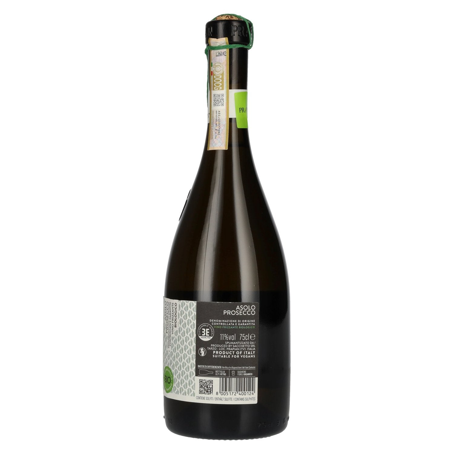 Sacchetto Prapian 3 Volte Asolo Prosecco Vino Frizzante Biologico DOCG 11% Vol. 0,75l