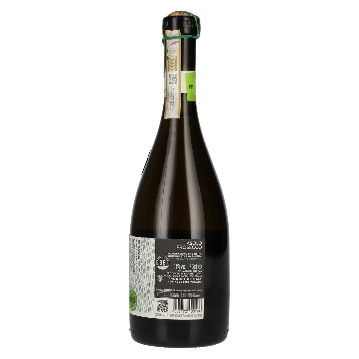 Sacchetto Prapian 3 Volte Asolo Prosecco, vin pétillant biologique DOCG, 11 % vol., 0,75 l