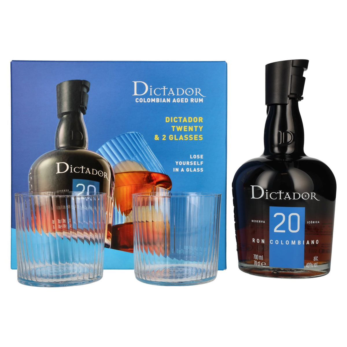Dictador 20 Years Old ICON RESERVE Colombian Rum 40% Vol. 0,7l in gift box with 2 glasses